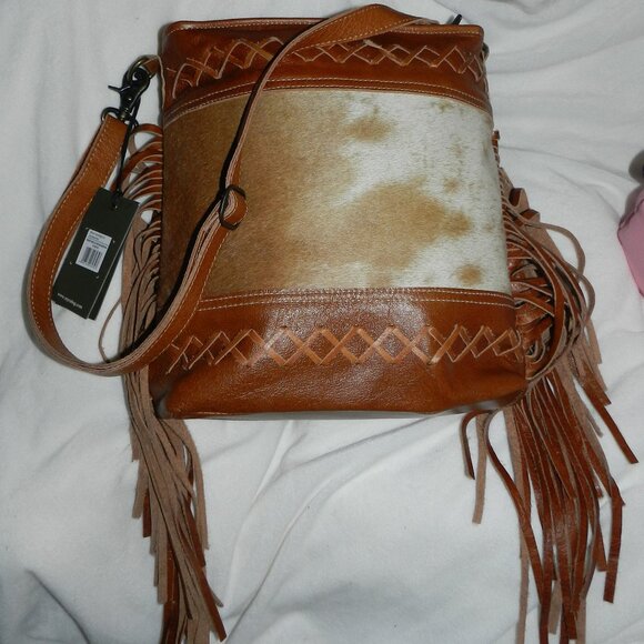 Myra Bag Hand-Tooled Leather Hairon Cowhide fringed Shoulder Bag🆕SHIP📦🏃🏻💨⚡ - Picture 6 of 16